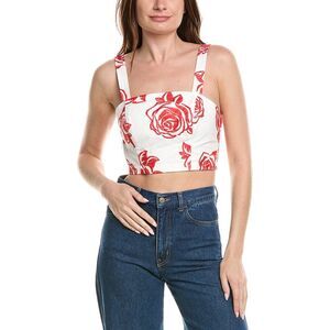 Milly Womens  Rose Embroidery Square Neck Top, Red